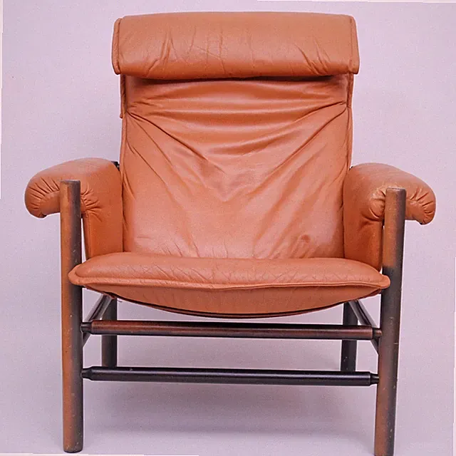 Vintage 1978 Leder Sessel cognacbraun Mod. Birka Noboru Nakamura für Ikea 6.Z