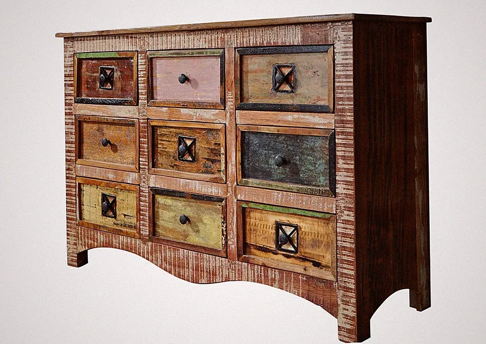 Vintage Altholz Kommode mehrfarbig shabby chic Sideboard massiv 9 Schubladen