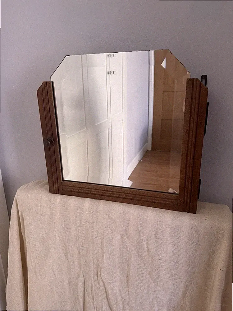 Vintage Art Deco Medizin Rasierschrank Eiche mit Spiegel 30er 40er Jahre
