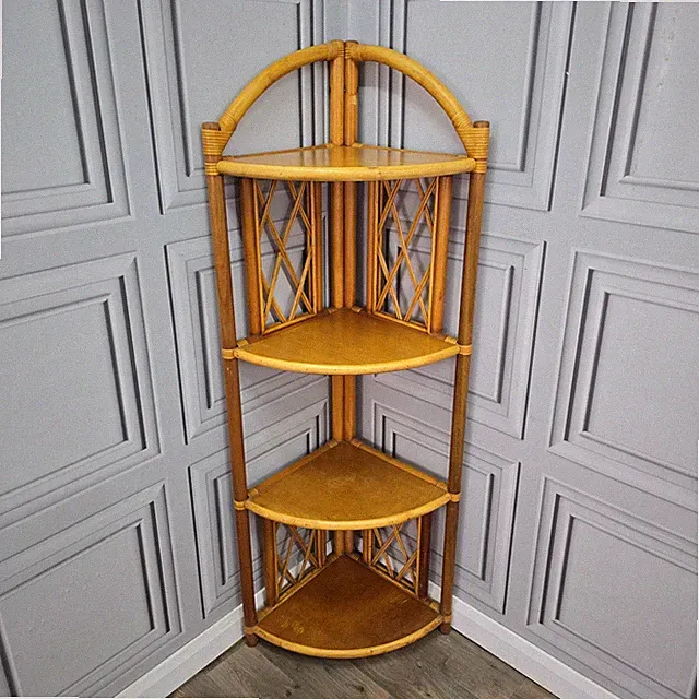 Vintage Bambus Eckregal Rattan Rohr Aufsteller Whatnot Mid Century Retro