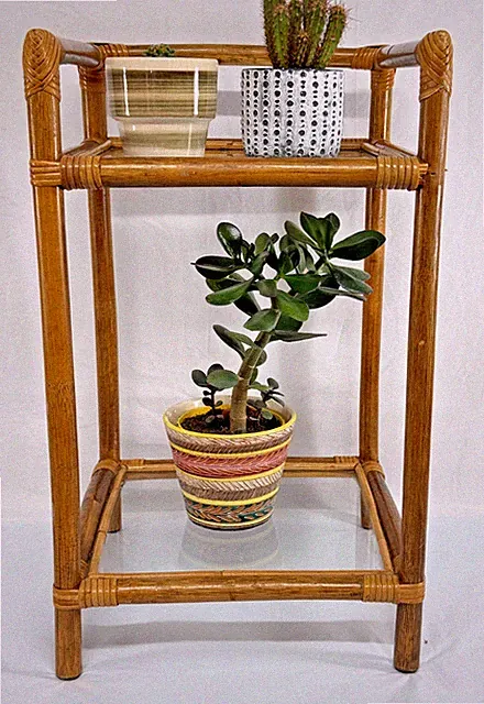 Vintage Bambus Nachttisch 2 Etagen Nachttisch Glas Pflanzenständer Mid Century MCM
