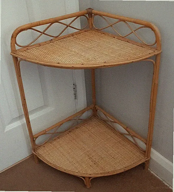Vintage Bohemian Boho Bambus Rohr 2 Ebenen Eck Wand Regal Aufsteller 61 cm