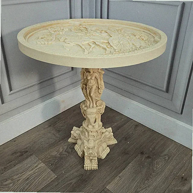 Vintage chinesischer Podesttisch - orientalisch geschnitzt Elfenbein Harz Beistell - Retro asiatisch