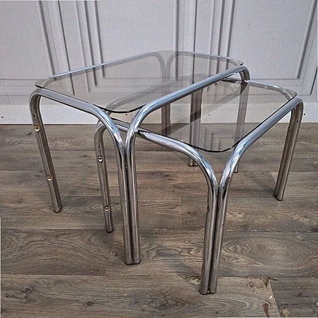 Vintage Chrom Satztische Rauchglas Retro Modernist Beistell Mid Century MCM