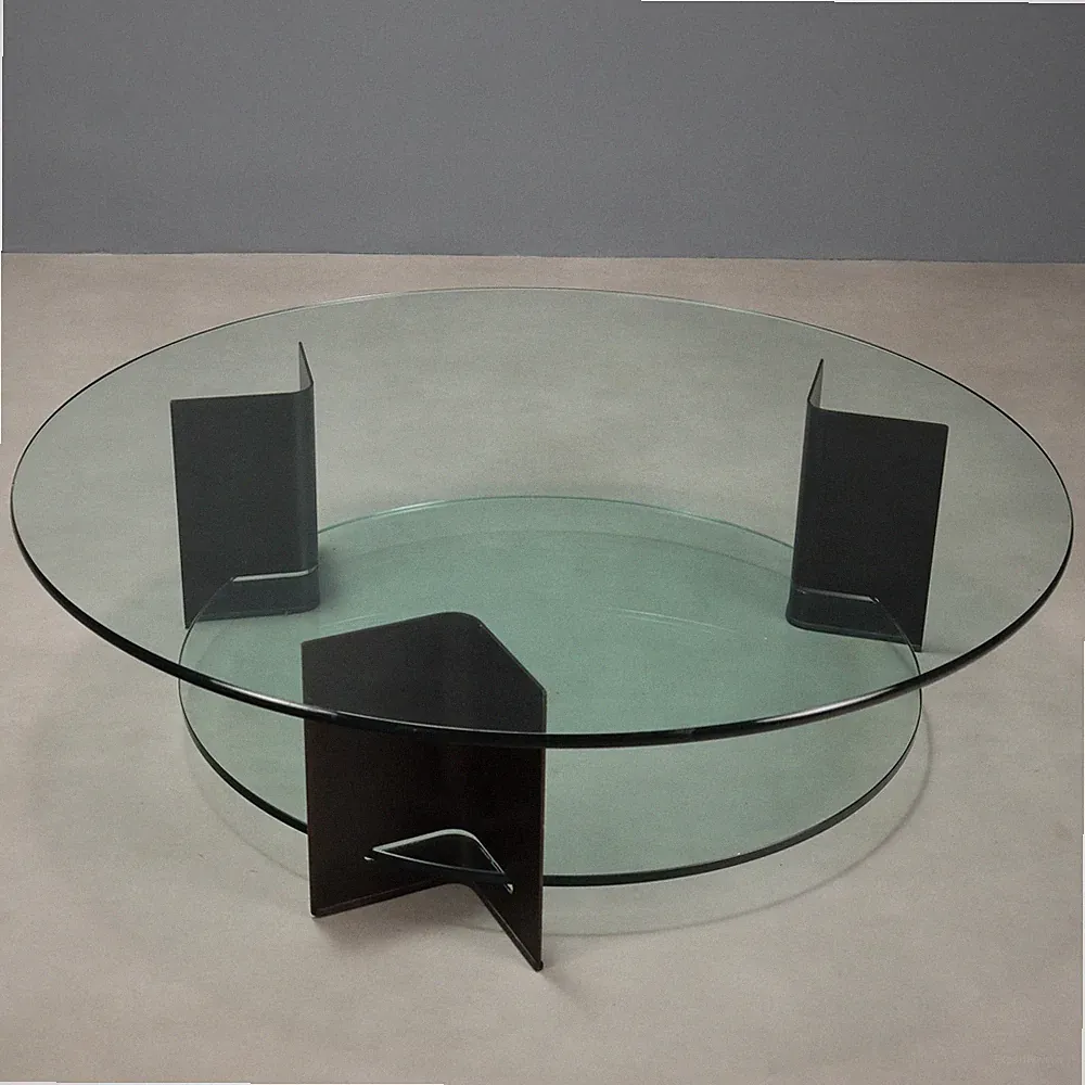 Vintage Couchtisch Design Lackiertes Metall Glas der 70er-80er Jahre