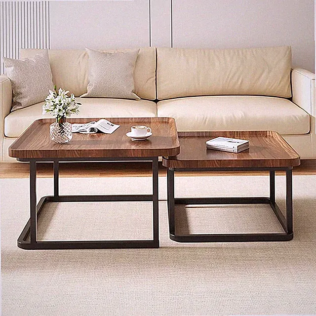 Vintage Couchtisch Satztische 2er Set Holz Wohnzimmertisch braun Beistelltisch