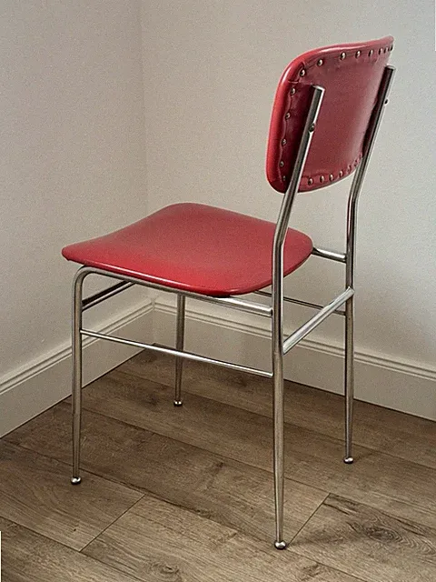 Vintage Designstuhl in Rot Chromgestell Retro Esszimmerstuhl Mid Century