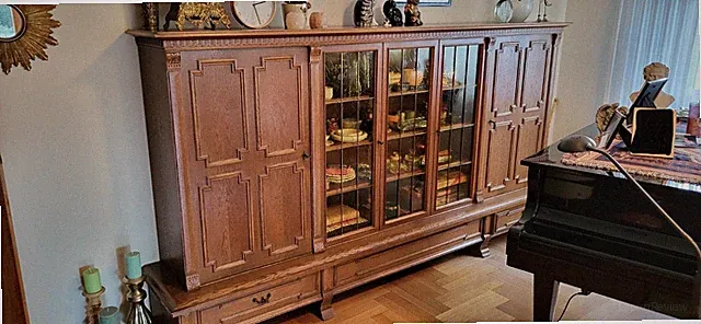 Vintage Eiche Massiv Wohnzimmerschrank 3,03m – Vitrine – 70er