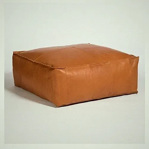 Vintage-Handarbeit: Marokkanischer Leder-Ottomane-Bezug – Dekorativer Bohème-Pou