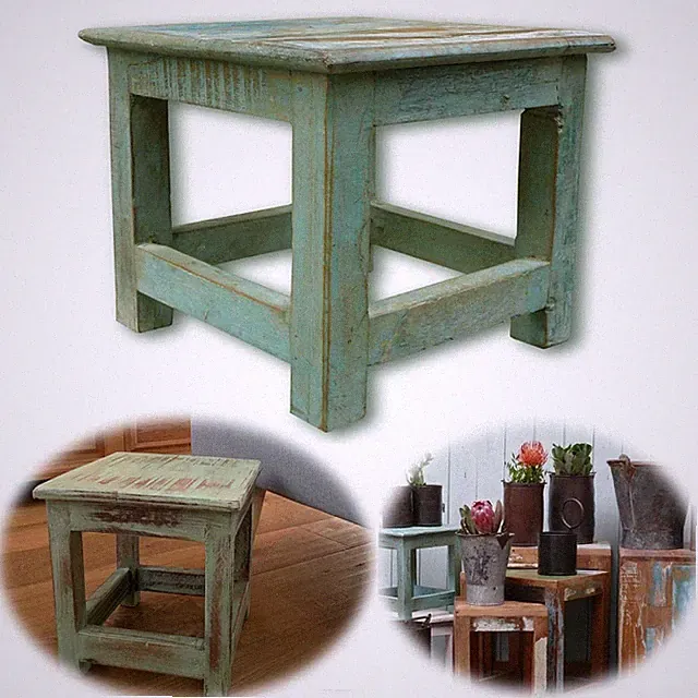 Vintage Holz Fußhocker 26cm Türkis Tritthocker Fußbank Bänkchen Fuß-Schemel