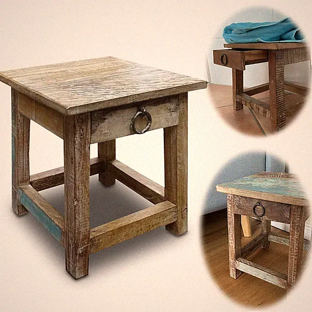 Vintage Holz Nachttisch Schublade 30cm ♻️ Recycelt Nachtschrank Nachtkommode