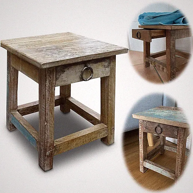 Vintage Holz Nachttisch Schublade 30cm ♻️ Recycelt Nachtschrank Nachtkommode