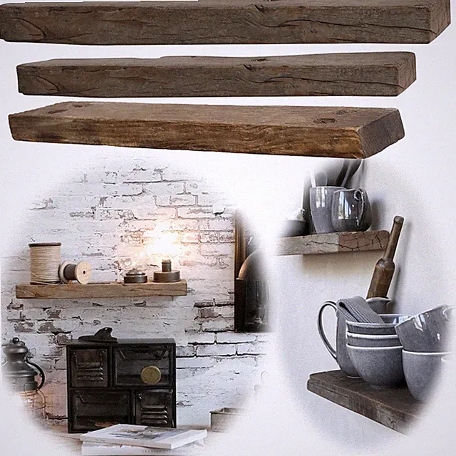 Vintage Holz Wandregal Grimaud Massiv 50-51cm Recycelt Küchenregal Wandboard