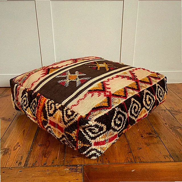 Vintage Kelim Boden Kissen Pouf Fußhocker Teppich Marokkanisch Handgewebt Stofftiert