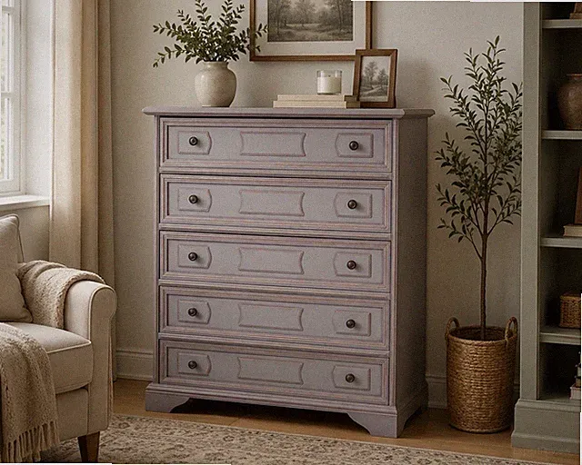 Vintage Kommode Shabby Chic Beige Lila Gold Landhausstil Upcycling Design
