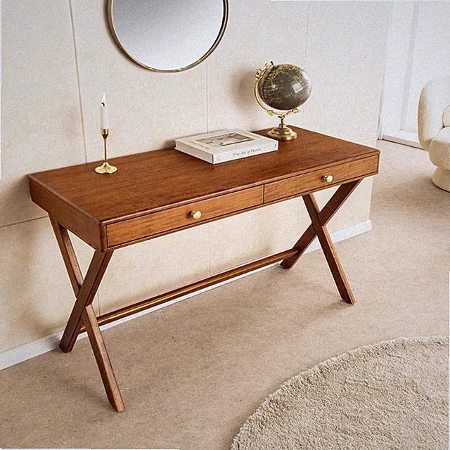 Vintage Konsolentisch SECRETARIO - 110cm - braun gold - Akazie - mit Schubladen