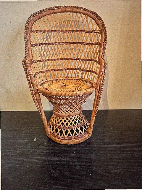 Vintage Korb 70er Jahre Pfauenstuhl Rattan Rohr, H: 40 cm Boho Kids (R8)