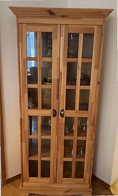 Vintage Landhaus Vitrine Kiefer massiv – Bücherschrank / Geschirrschrank