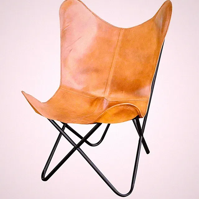 Vintage Leder Schmetterlingsstuhl Tan Leder Handgefertigt Klapp Relax Sessel