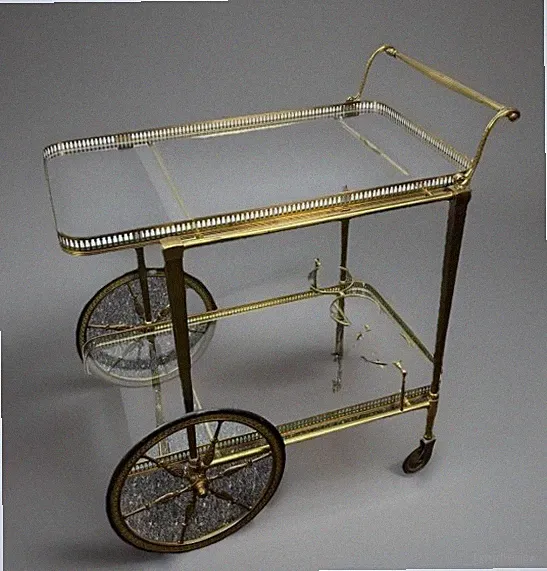 Vintage Messing Servierwagen Barwagen Glas 2-stöckig Hollywood Regency 60er