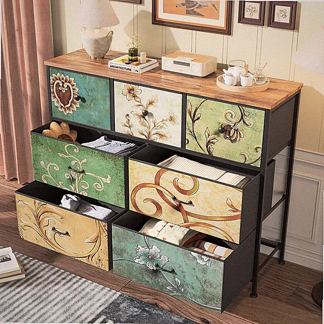 Vintage mit 7 Schubladen Anrichte Sideboard Schrank Buffet Kommoden Wohnzimmer