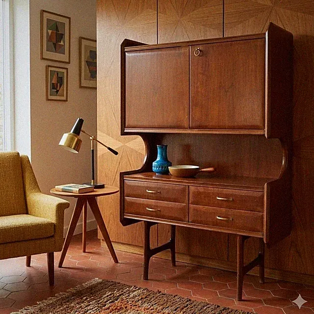 Vintage Möbel aus Holz Messing Italien der 50er-60er Jahre