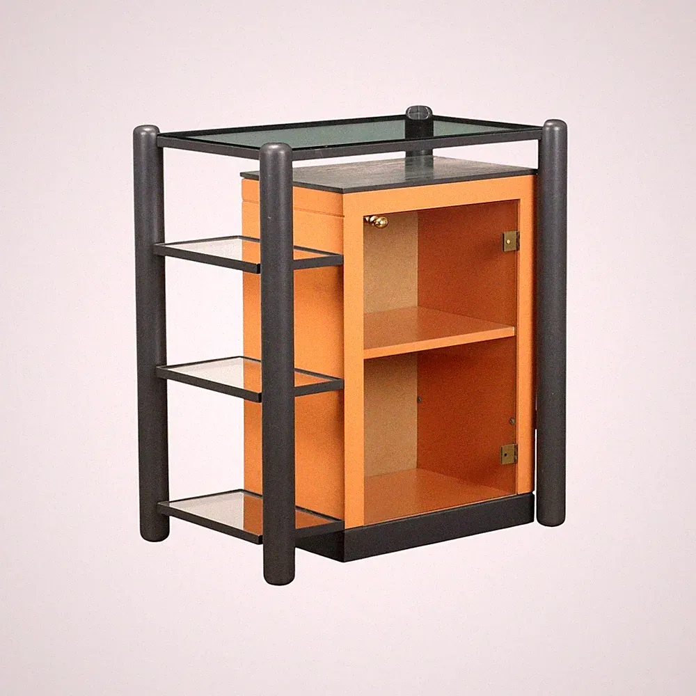 Vintage Möbel mit Vitrine Design Lackiertes Holz der 80er Jahre Originell