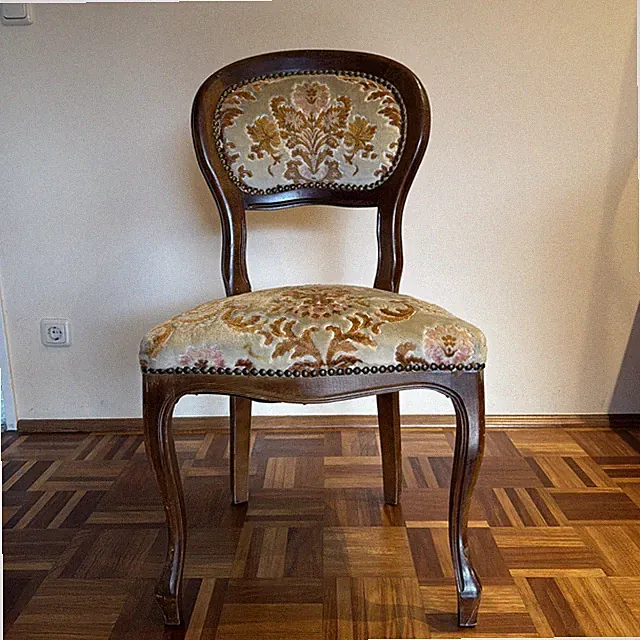 Vintage Polsterstuhl Holz Velours Salonstuhl Stilmöbel Blumenmuster