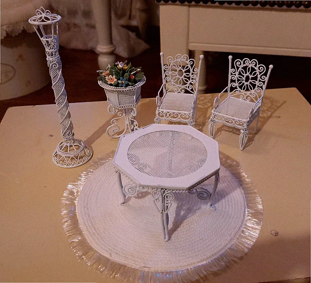 Vintage Puppenhaus Möbel Konvolut Metall Weiß Garten Doll House