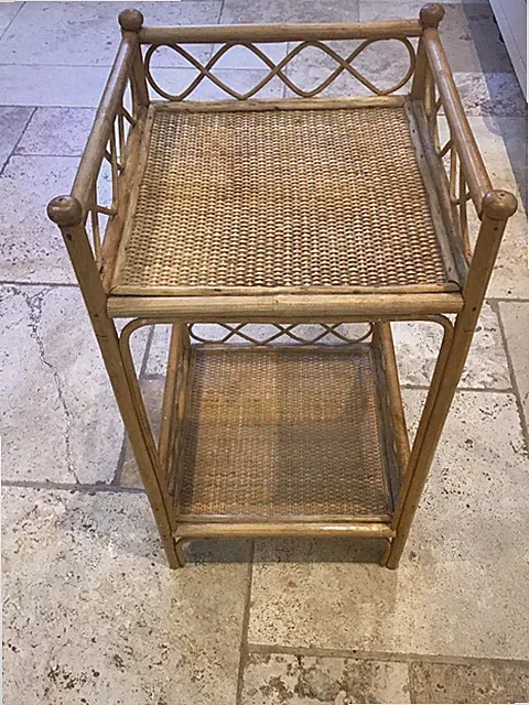 Vintage Rattan Geflecht 2 Regal Pflanzenständer Bücherregal Boho Bohemian Mid Century
