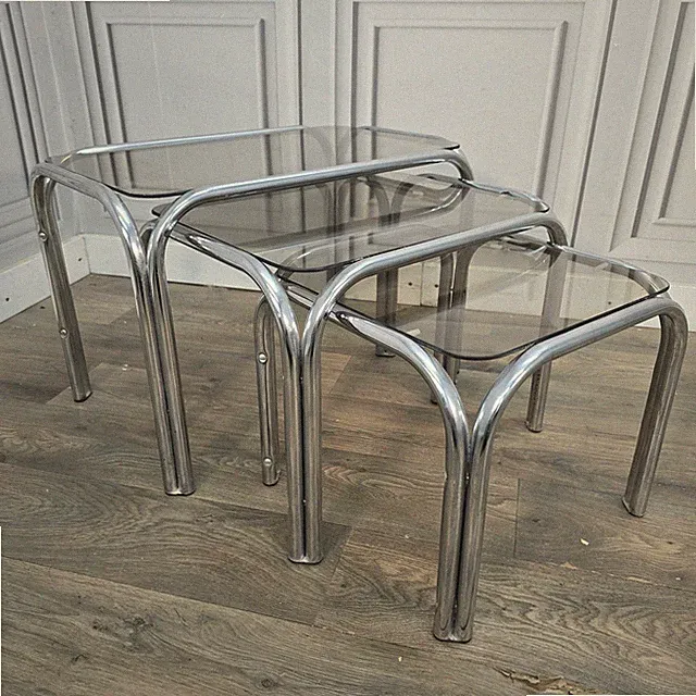 Vintage Satztische - Chrom & Rauchglas Retro 70er Modernist Mid Century
