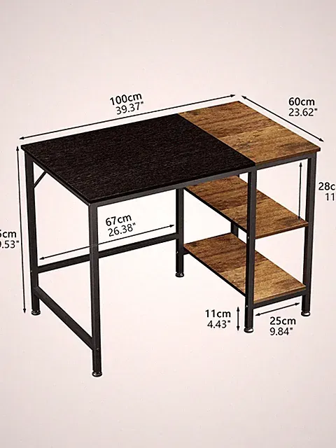 Vintage-Schreibtisch mit Holzmaserung, braun-schwarz, 60 cm x 100 cm, 75 cm hoch