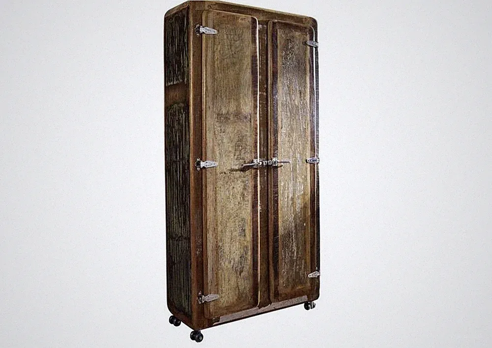 Vintage shabby chic Schrank ausgefallen Altholz massiv Kleiderschrank m. Rollen