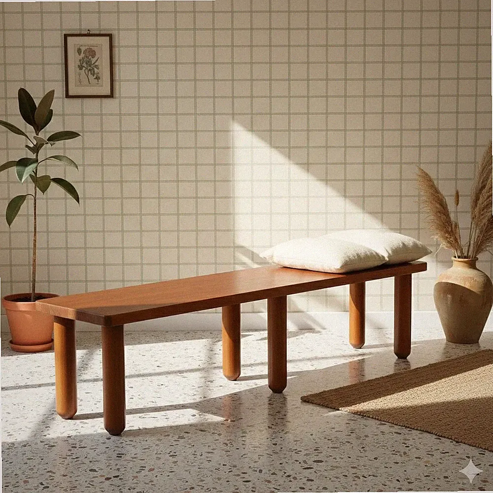 Vintage Sitzbank Massives Holz Design Italien 80er Jahre Originell