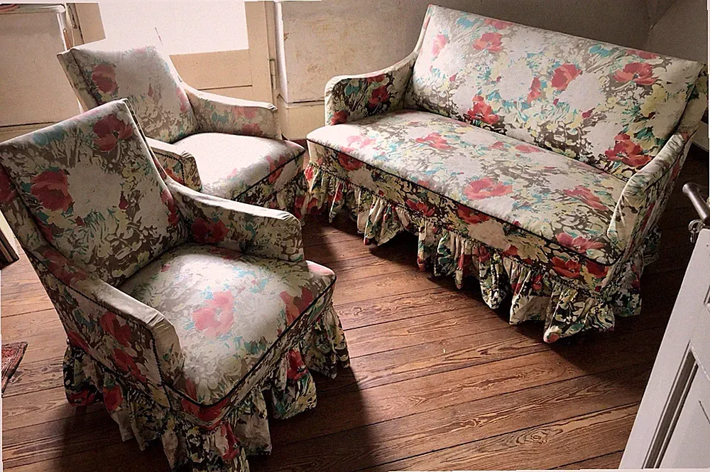 Vintage-Sitzgruppe Shabby-Chic- / Country-House-Stil - 3-Sitzer-Sofa & 2 Sesseln