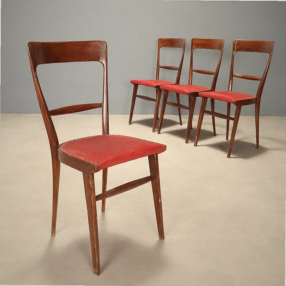 Vintage Stühle Buchenholz Kunstleder Design der 50er-60er Jahre Originell