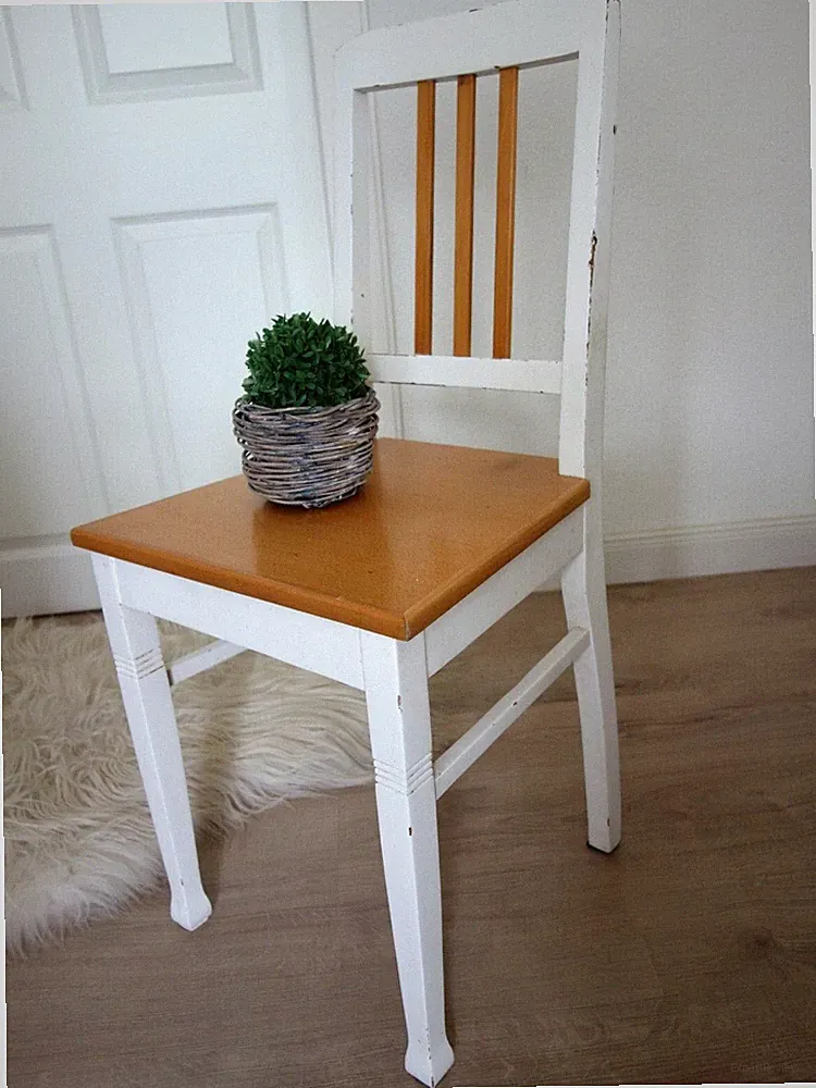 Vintage Stuhl Küchenstuhl Holz weiß Buche Shabby Chic 70er Jahre