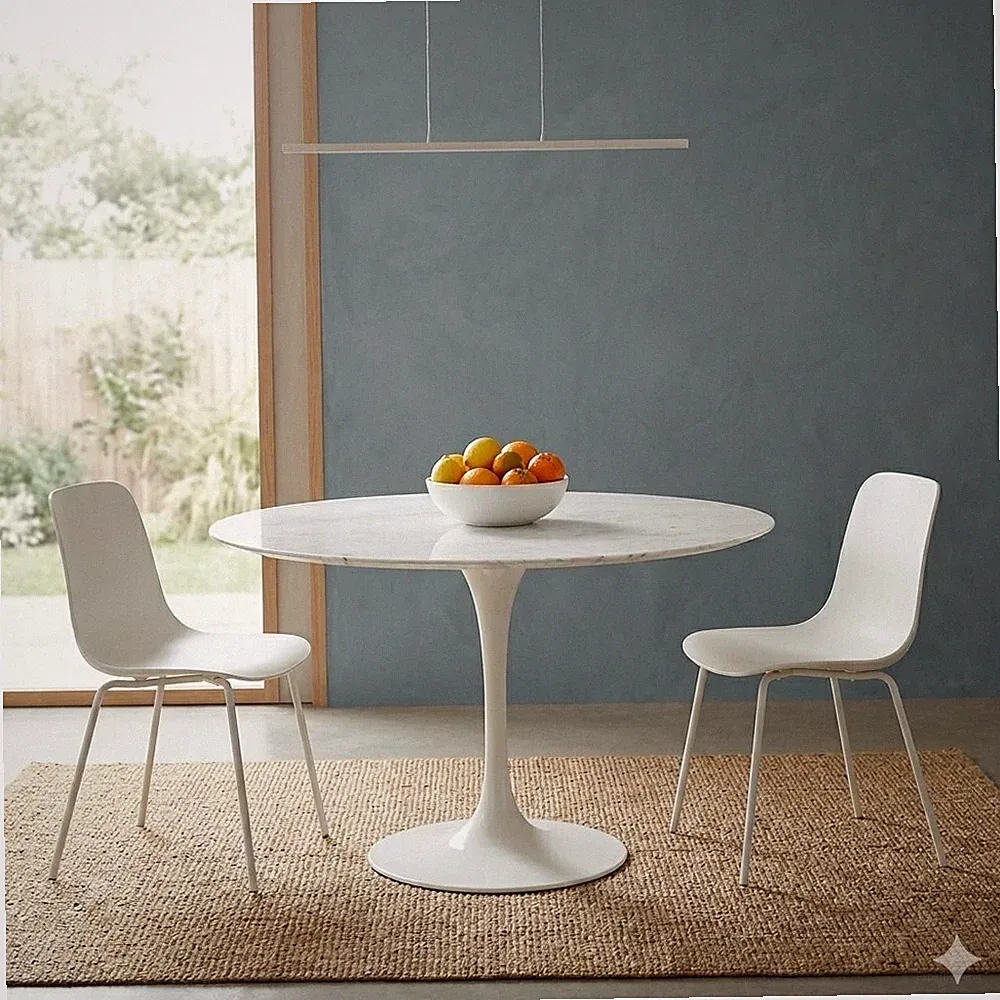 Vintage Tisch Tulip Stil Emailliertes Aluminium Marmor der 80er Jahre