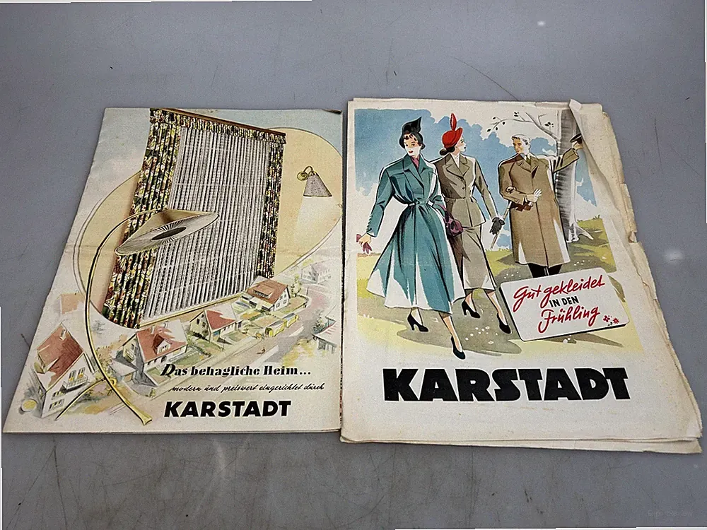 Vintage Werbung Prospekte KARSTADT Bremen 50er Jahre Kleidung Möbel Lampen ua.