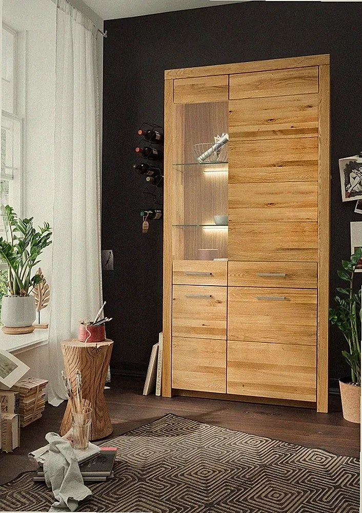 Vitrine 102x204cm Massivholz Wildeiche Eiche geölt Holz natur NEU OVP!!!