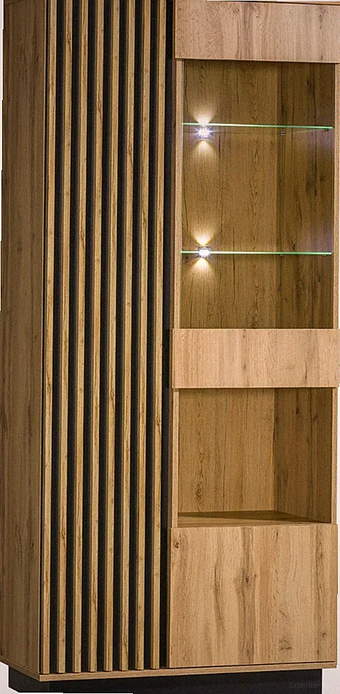 Vitrine 90 cm LAMELO LA3 Vitrinenschrank 2 Türiger Schrank Wotan EIche / Schwarz