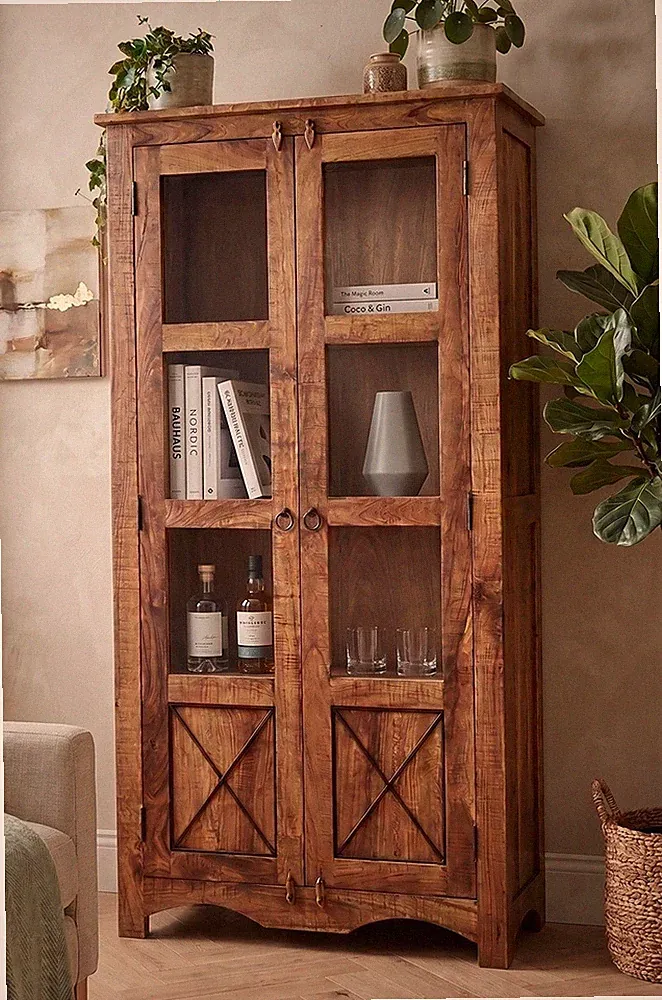 Vitrine 90x180cm Massivholz Akazie massiv lackiert NEU OVP!!!