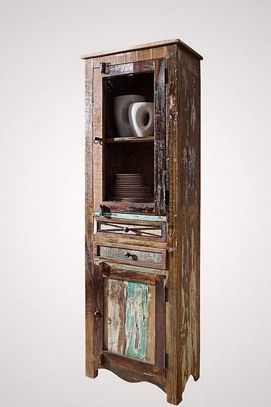 Vitrine Altholz Hochschrank Massivholz Vintage used look bunt Schrank massiv