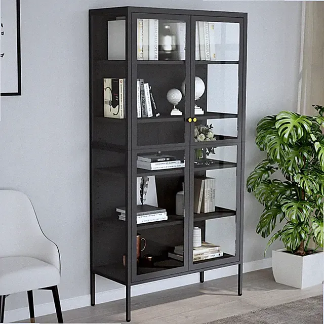 Vitrine Anthrazit 90x40x180 cm Stahl und Gehärtetes Glas