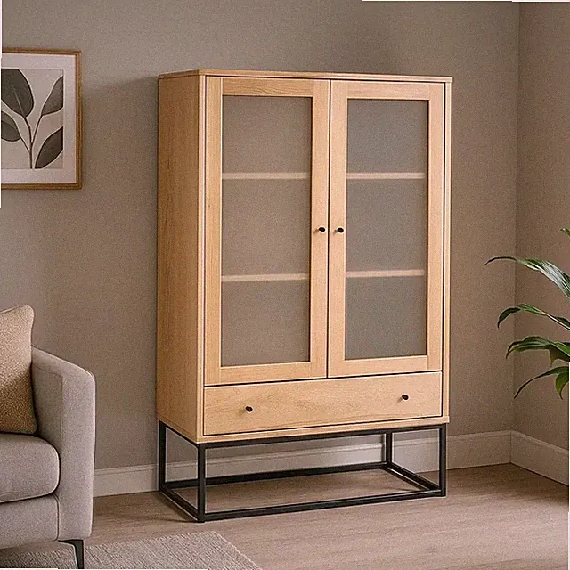 Vitrine aus Massivholz LOGAN, Farbe Eiche, Loft Stil, MOBELD