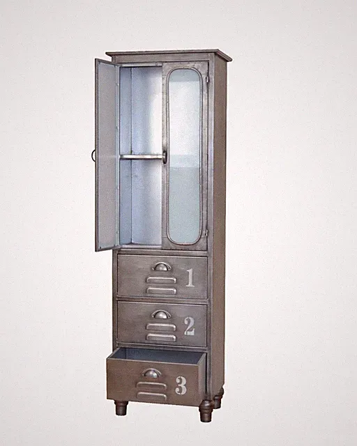 Vitrine aus Metall 3 Schubkästen Metallschrank Schrank Steampunk Industrie neu