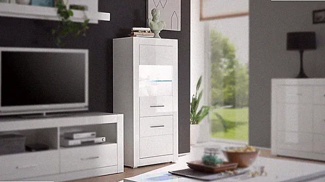 Vitrine Bianco Highboard Glasvitrine Standvitrine Schrank in weiß Hochglanz
