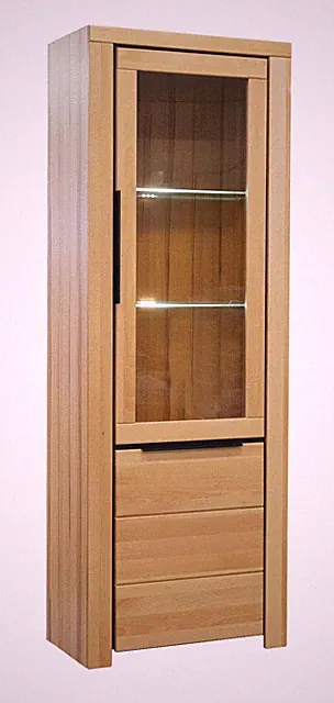 Vitrine Brest Kernbuche Massiv Front 70x199cm Glasschrank Schmal Hoch Neu & OVP