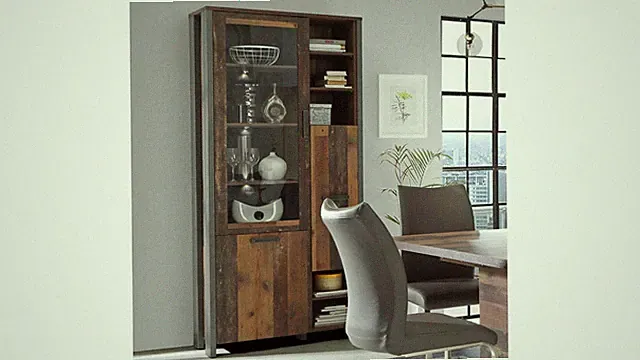 Vitrine Clif Vitrinenschrank Buffet Schrank in old wood vintage Beton dunkelgrau