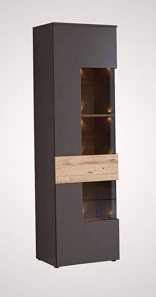 Vitrine COMO 1-trg Anschlag links Optik Grau / Planked Eiche von Forte